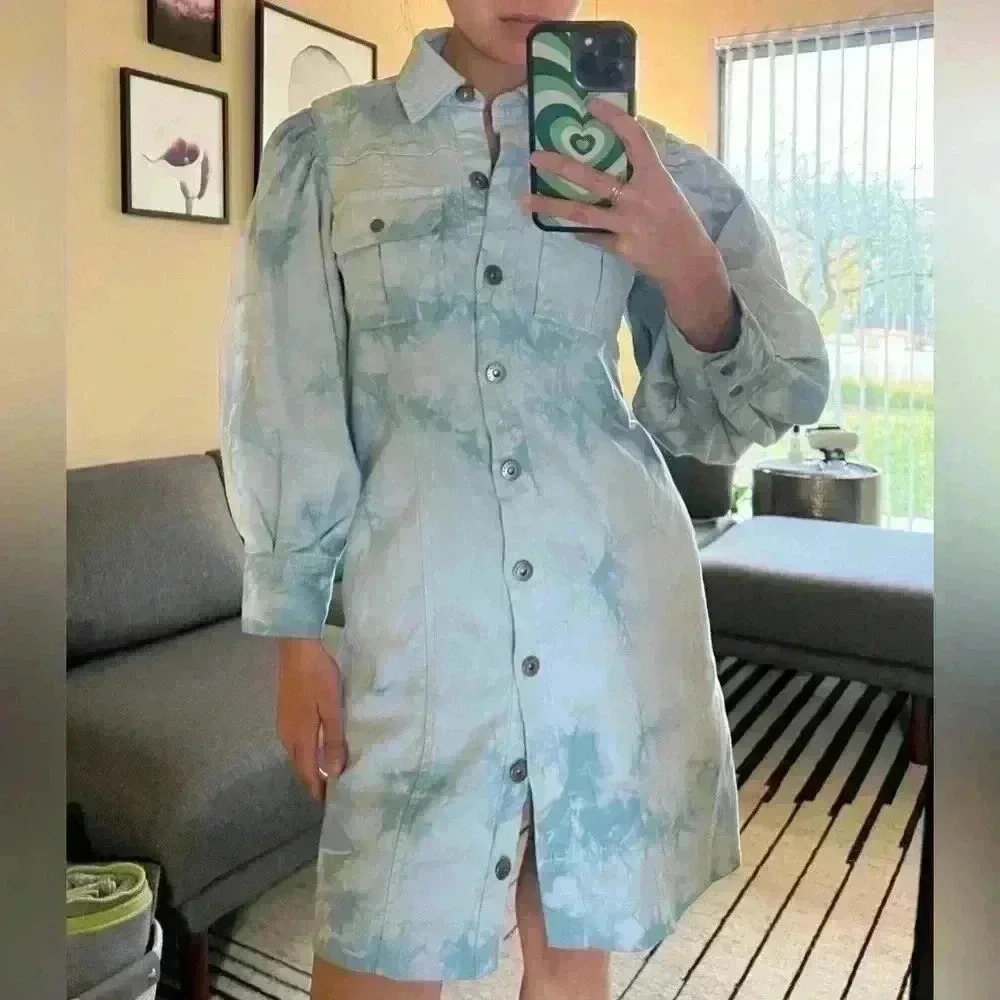 Something Navy Eleanor Puff Denim Dress